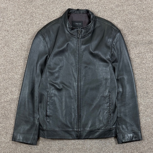 j. ferrar Other - J. Ferrar Black Genuine Leather Full Zip Collared Moto Jacket Men’s M 90s Grunge